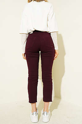 Mom Kesik Paça Kemerli Kot Pantolon Mürdüm - Kadın Giyim Modelleri