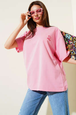 Mom Nakışlı T-shirt Pembe - Kadın Giyim Modelleri