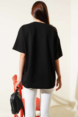 Mom Nakışlı T-shirt Siyah - Kadın Giyim Modelleri