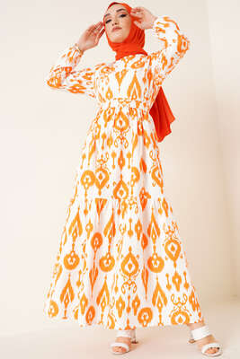 Monogram Desen Elbise Oranj 