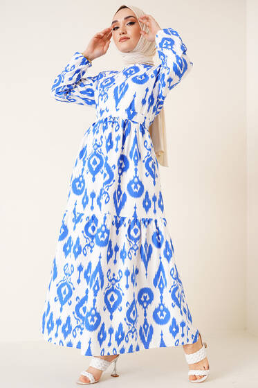 Monogram Desen Elbise Saks - Tesettür Elbise