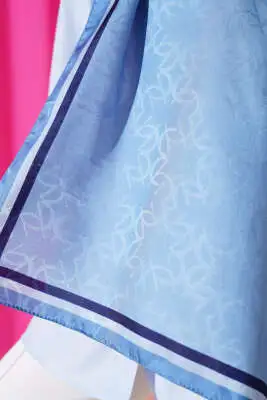 Monogram Desen Şerit Geçişli Şal Bebe Mavi - Başörtüsü