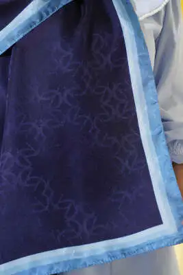 Monogram Desen Şerit Geçişli Şal Lacivert - Başörtüsü