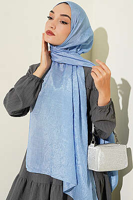 Monogram Desenli Kraş Şal Mavi - MODA KAŞMİR