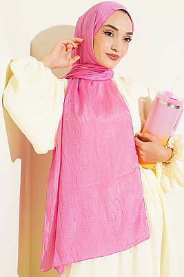 Monogram Desenli Kraş Şal Pembe - Başörtüsü