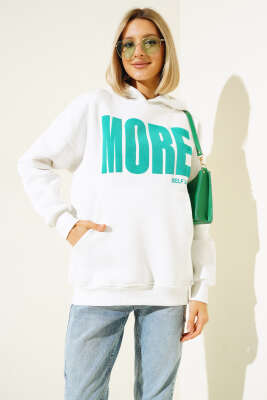 More Baskılı Şardonlu Sweatshirt Ekru - Kadın Giyim Modelleri