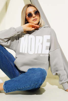 More Baskılı Şardonlu Sweatshirt Gri - Kadın Giyim Modelleri