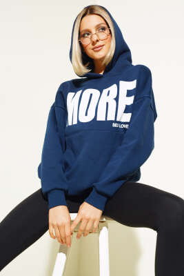 More Baskılı Şardonlu Sweatshirt Lacivert - Kadın Giyim Modelleri