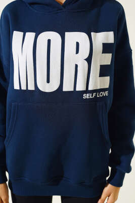 More Baskılı Şardonlu Sweatshirt Lacivert - Kadın Giyim Modelleri