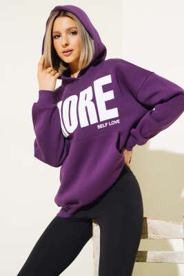 More Baskılı Şardonlu Sweatshirt Mor 