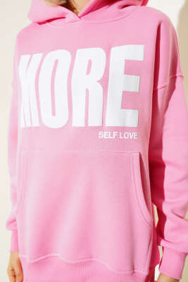 More Baskılı Şardonlu Sweatshirt Pembe - Yeni Giyim