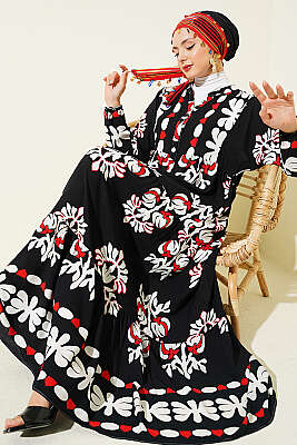 Motif Desen Hakim Yaka Elbise Siyah - ASME