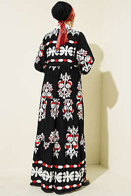 Motif Desen Hakim Yaka Elbise Siyah - Elbise