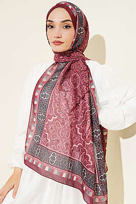 Motif Desenli Soft Şal Bordo - Başörtüsü