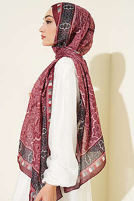 Motif Desenli Soft Şal Bordo - Başörtüsü