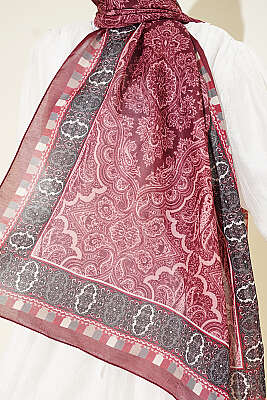 Motif Desenli Soft Şal Bordo - Başörtüsü