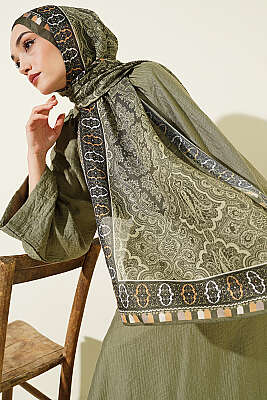 Motif Desenli Soft Şal Haki 