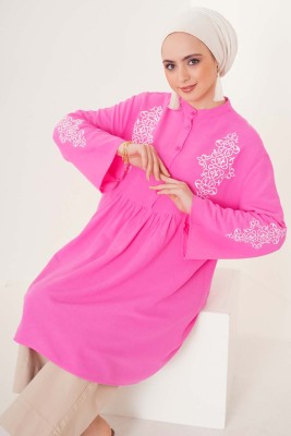 Motif Nakışlı Pembe Tunik - Tunik