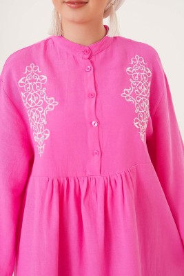 Motif Nakışlı Pembe Tunik - Tunik