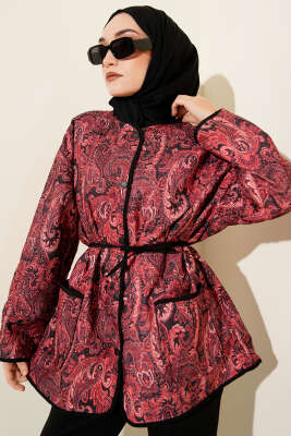 Motifli Çıtçıt Düğmeli Ceket Bordo - VAV TEKSTİL