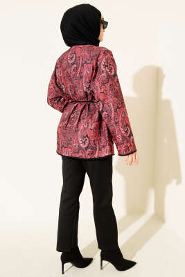 Motifli Çıtçıt Düğmeli Ceket Bordo - Ceket