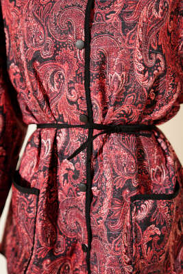 Motifli Çıtçıt Düğmeli Ceket Bordo - Ceket