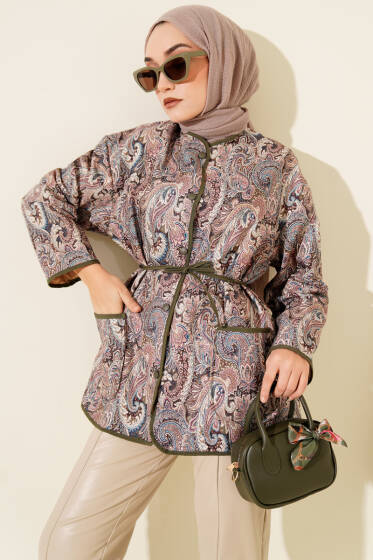 Motifli Çıtçıt Düğmeli Ceket Haki - Ceket