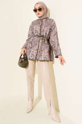 Motifli Çıtçıt Düğmeli Ceket Haki - Ceket