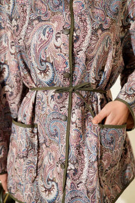 Motifli Çıtçıt Düğmeli Ceket Haki - Ceket