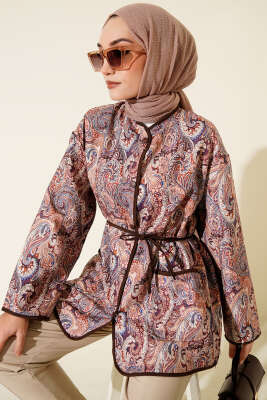 Motifli Çıtçıt Düğmeli Ceket Kahve - VAV TEKSTİL