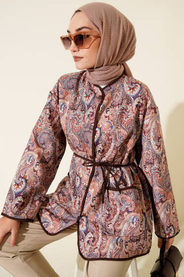 Motifli Çıtçıt Düğmeli Ceket Kahve - Ceket