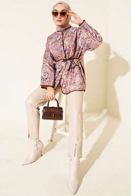 Motifli Çıtçıt Düğmeli Ceket Kahve - Ceket