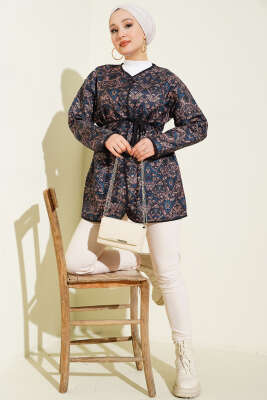 Motifli Çıtçıtlı Kapitone Ceket Lacivert - Ceket