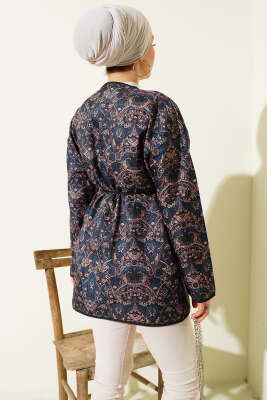 Motifli Çıtçıtlı Kapitone Ceket Lacivert - Ceket