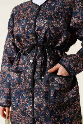 Motifli Çıtçıtlı Kapitone Ceket Lacivert - Ceket