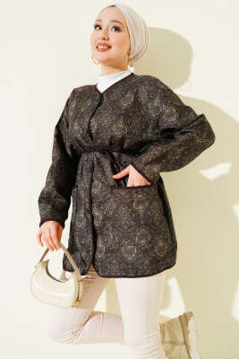 Motifli Çıtçıtlı Kapitone Ceket Mürdüm - FİXAY