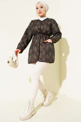 Motifli Çıtçıtlı Kapitone Ceket Mürdüm - Ceket