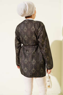 Motifli Çıtçıtlı Kapitone Ceket Mürdüm - Ceket
