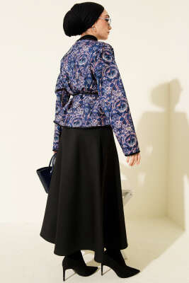 Motifli Düğmeli Kısa Ceket Lacivert - Ceket