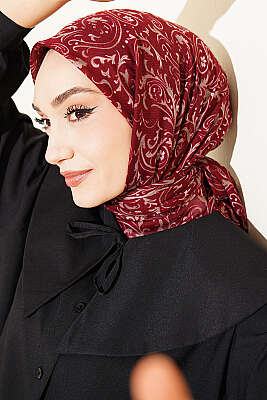 Motifli Flamu Cotton Eşarp Bordo - Başörtüsü