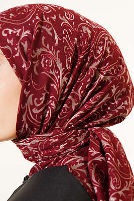 Motifli Flamu Cotton Eşarp Bordo - Başörtüsü
