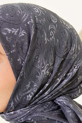 Motifli Flamu Cotton Eşarp Füme - Başörtüsü