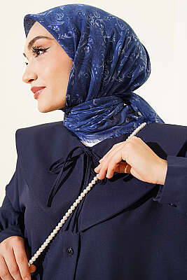 Motifli Flamu Cotton Eşarp İndigo - Başörtüsü