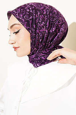 Motifli Flamu Cotton Eşarp Mürdüm - SARPA