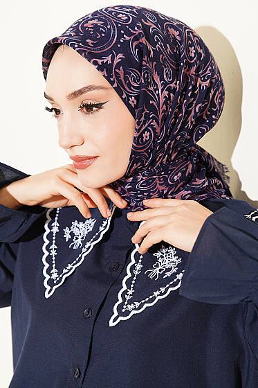 Motifli Flamu Cotton Eşarp Parlement - Başörtüsü