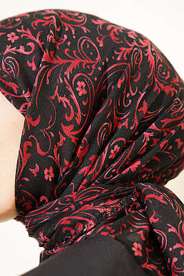 Motifli Flamu Cotton Eşarp Siyah Bordo - Başörtüsü