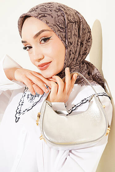 Motifli Flamu Cotton Eşarp Vizon - Başörtüsü