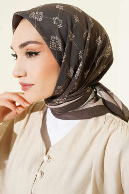 Motifli Modal Eşarp Acı Kahve - Başörtüsü