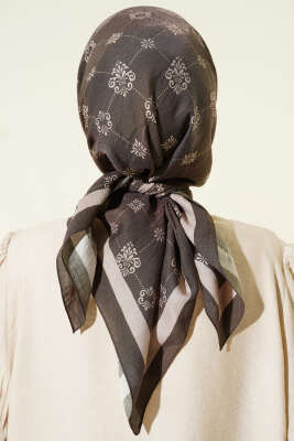 Motifli Modal Eşarp Acı Kahve - Başörtüsü