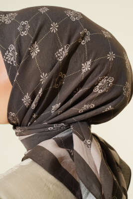 Motifli Modal Eşarp Acı Kahve - Başörtüsü